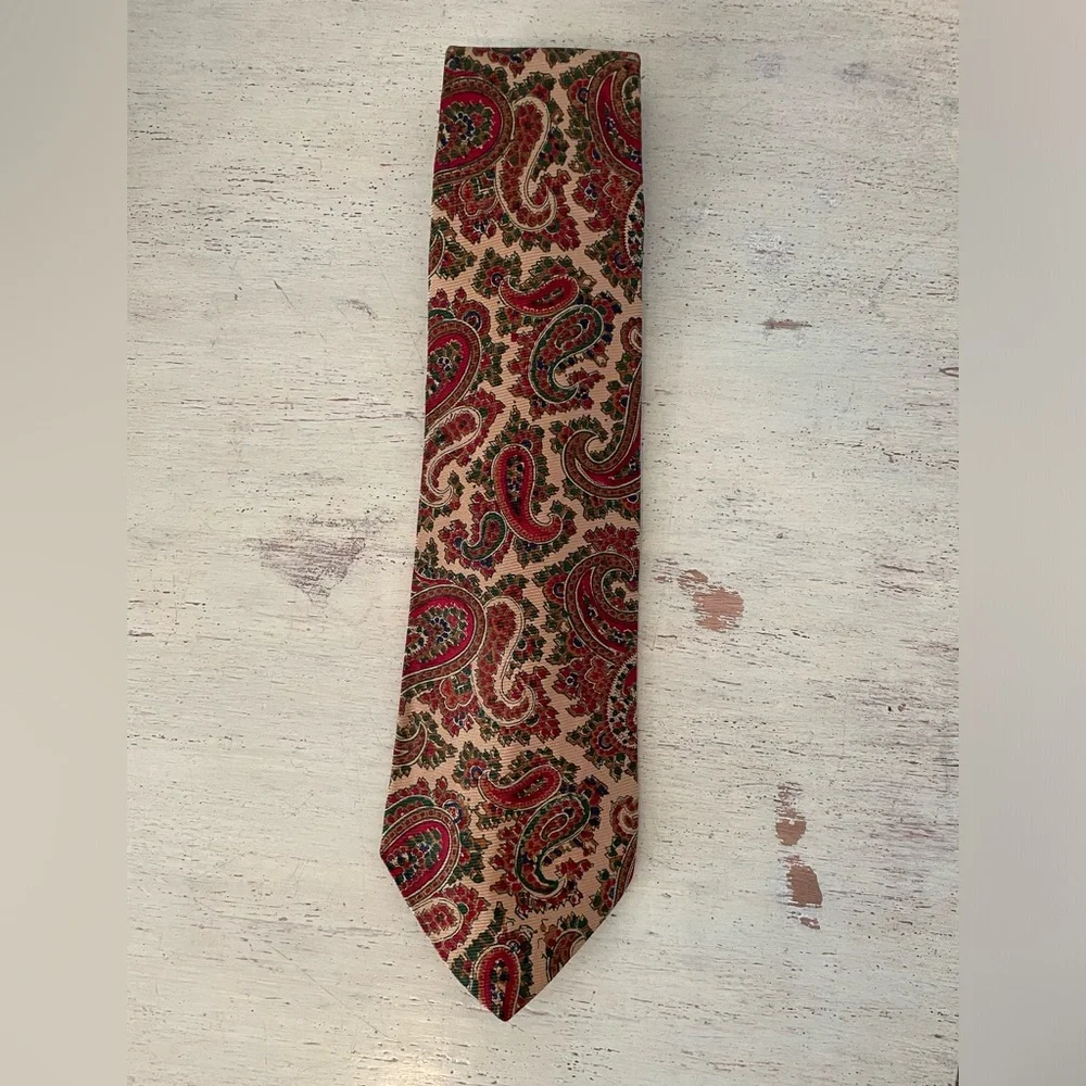 Polo Ralph Lauren Hand Blocked in England Early Vintage Paisley Wide Silk Tie‎